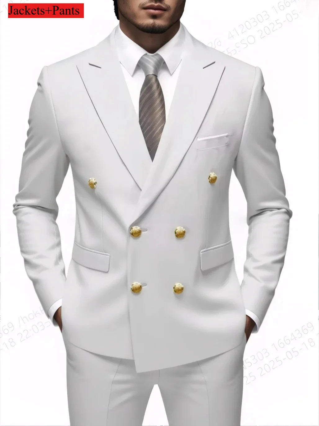 Men's Double-Breasted Suit with Gold-Tone Buttons