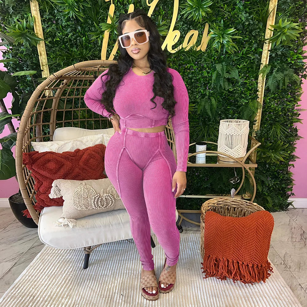 Women's Ribbed Top & Leggings Set