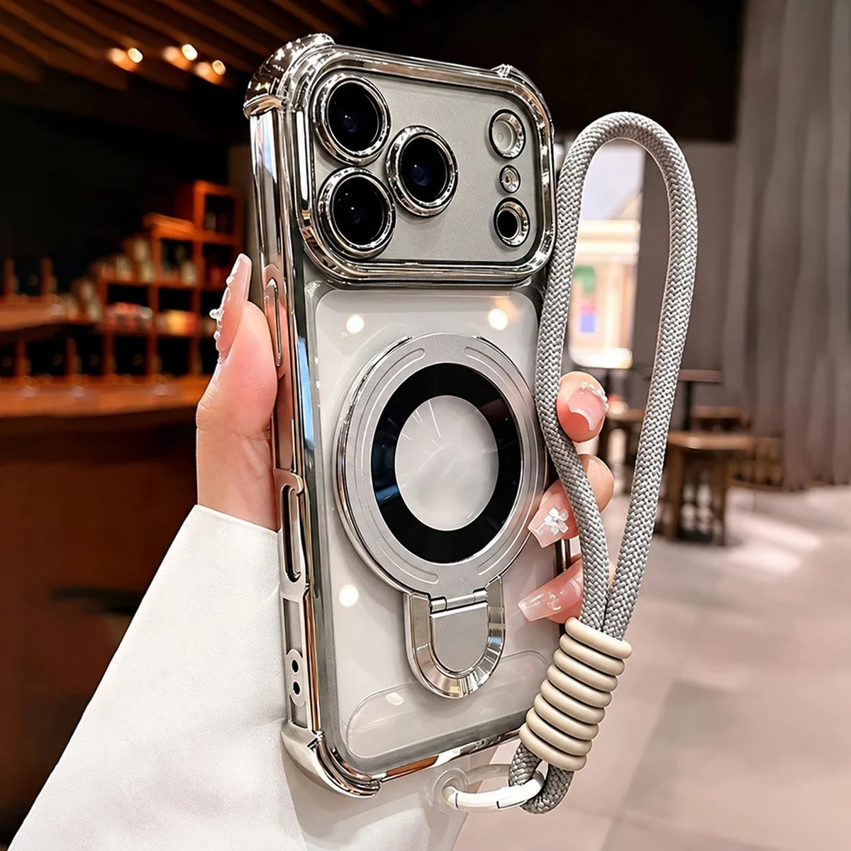 Clear Magnetic Stand Phone Case with Lanyard for iPhone 16 Pro, iPhone 16 Plus, iPhone 16 Pro Max, iPhone 17, iPhone 17 Pro, iPhone 17 Pro Max, iPhone 18 Pro, iPhone 18 Pro Max, iPhone 14 Pro, iPhone 14 Plus, iPhone 14 Pro Max & More Models