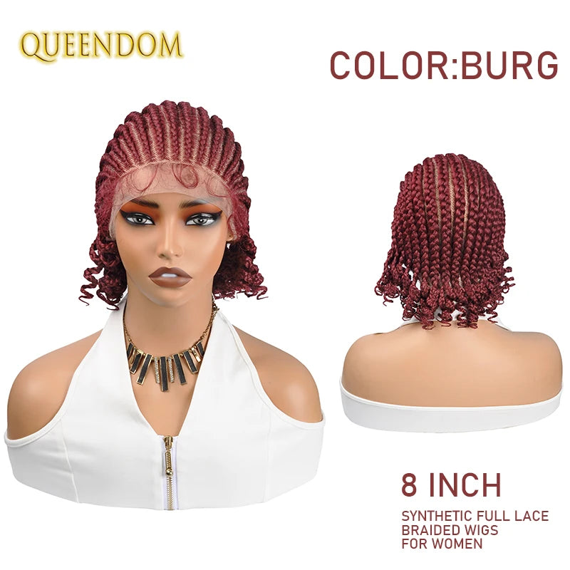 8" Glueless Lace Front Braided Bob Wig Synthetic Cornrow Braids Wig - OSASCO
