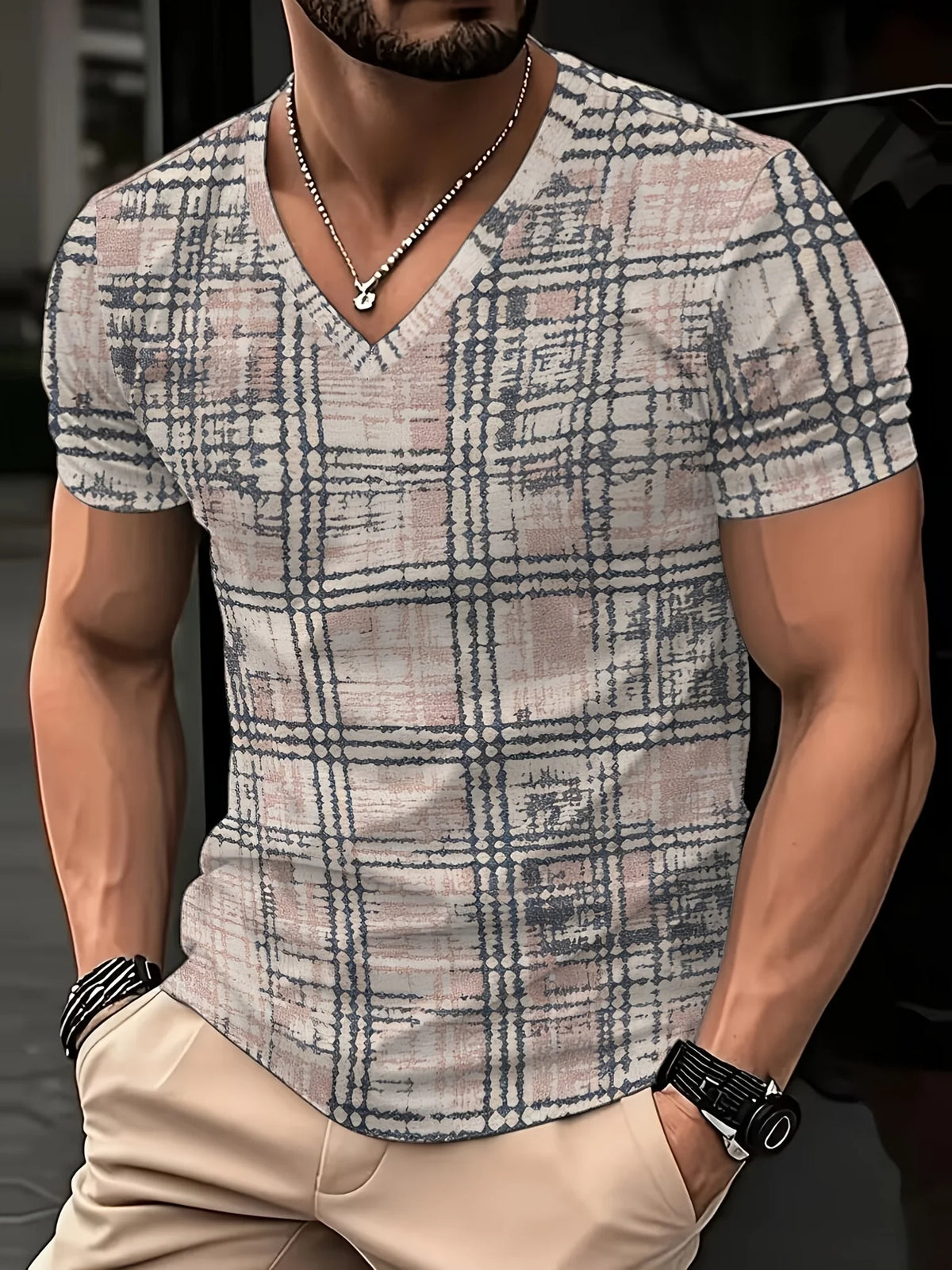 Men's Graphic Print V-Neck T-Shirt