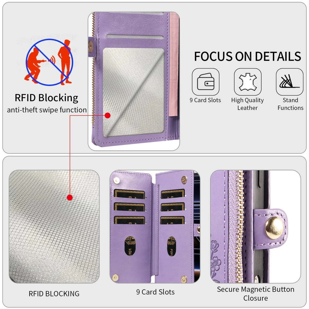 Floral Embossed Crossbody Zipper Wallet Phone Case for iPhone 11, iPhone 12 Pro Max, iPhone 11 Pro Max, iPhone 11 Pro, iPhone XS Max, iPhone XS, iPhone SE (2022), iPhone XR, iPhone 8 Plus, iPhone 8, iPhone 18 Pro & More Models