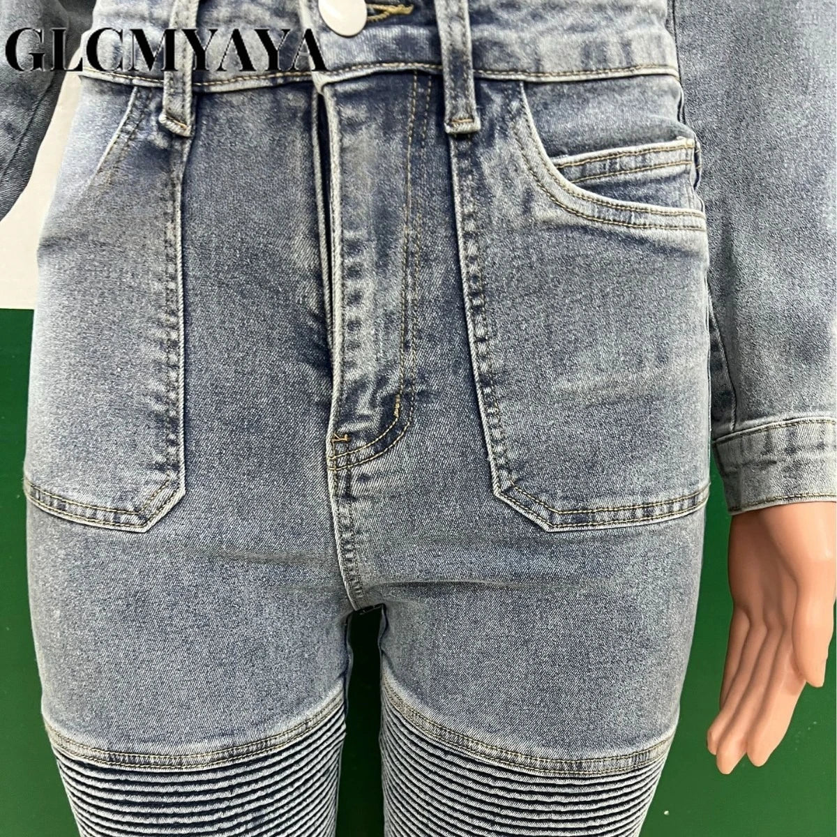 Women's Denim Patchwork Jacket & Fitted Jeans Set