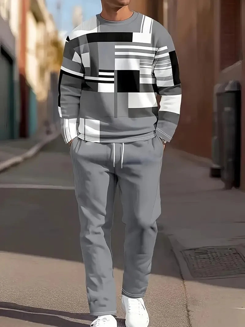 Men's Graphic Print Sweatshirt & Pants Set