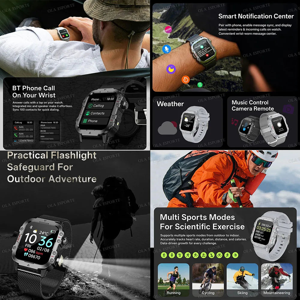 Outdoor 1.71-Inch Calling Smartwatch with Flashlight