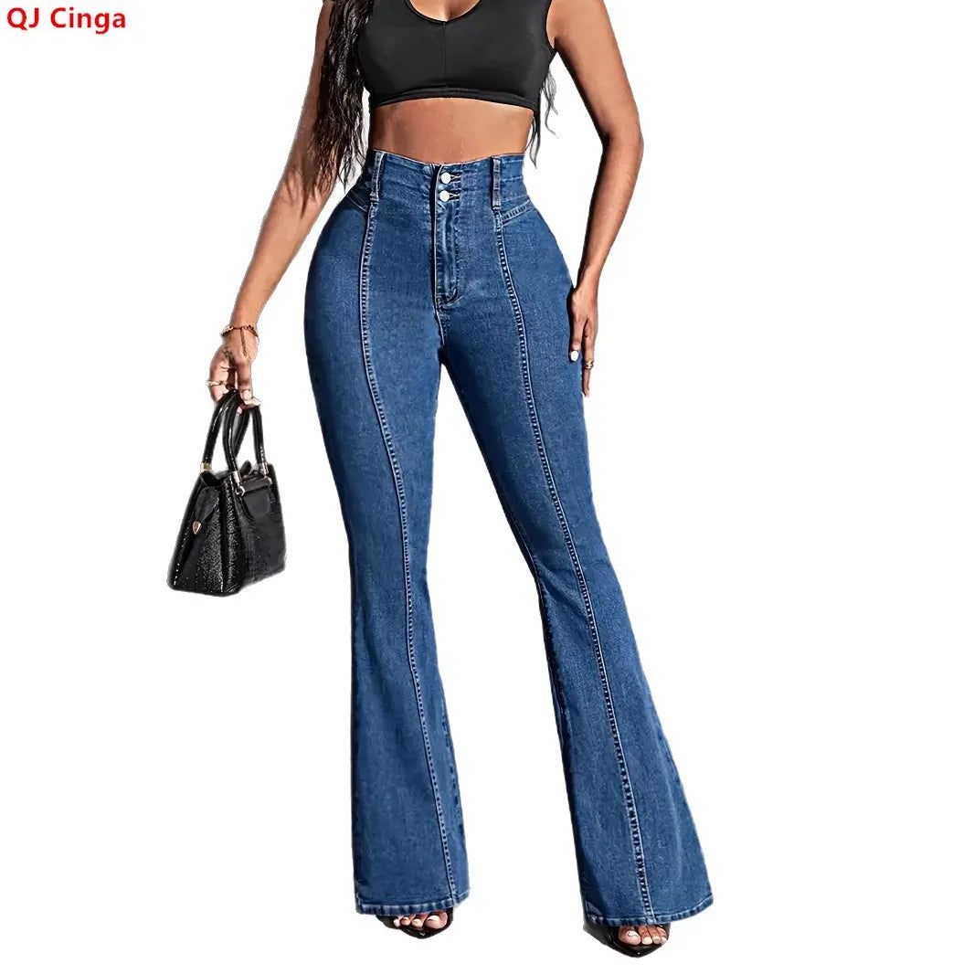 Women's High-Waist Patchwork Flare Jeans — product view