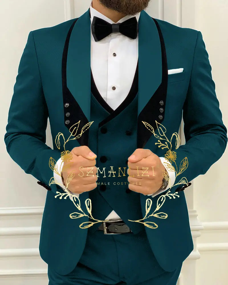Men's Royal Blue 3-Piece Slim Fit Suit Set — product view