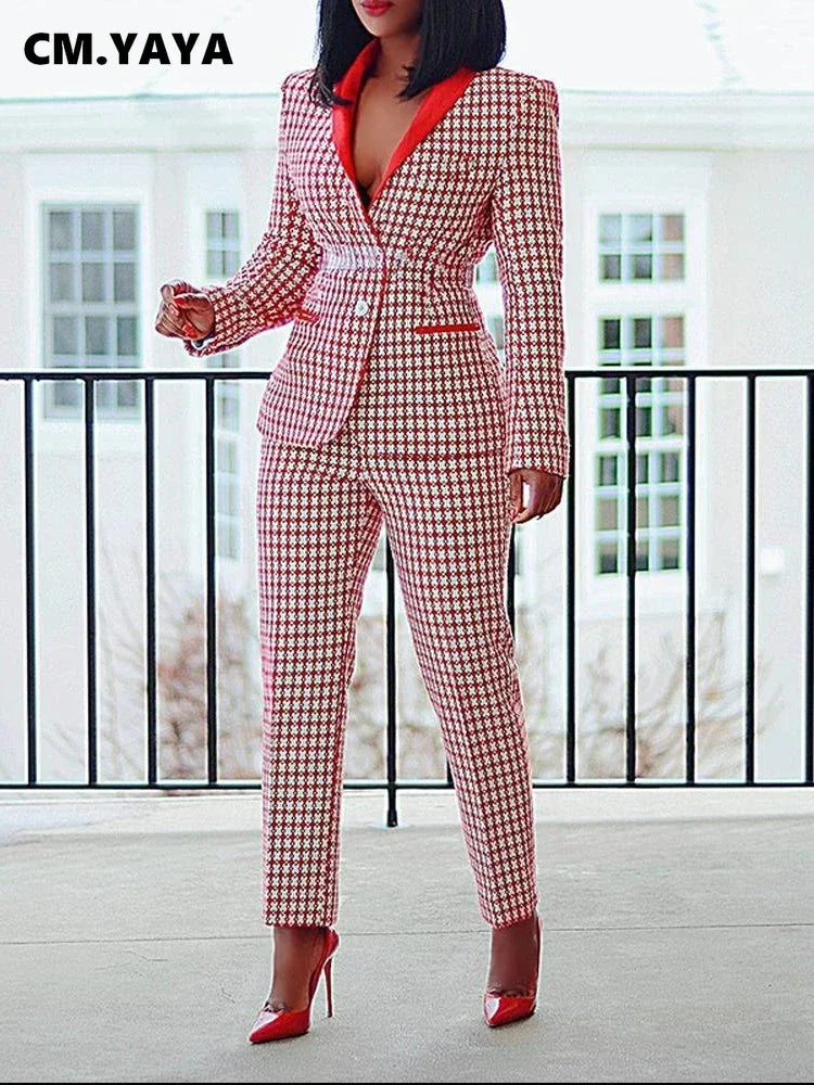 Women's Houndstooth Blazer & Pants Set