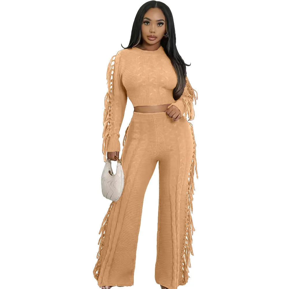 Women's Tassel Knit Sweater & Pants Set