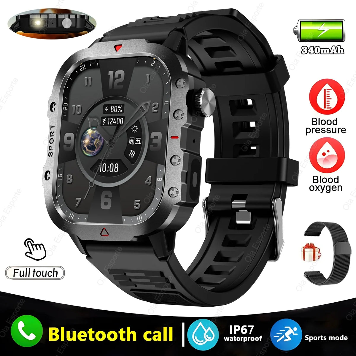 Outdoor 2.01-Inch Calling Smartwatch with Flashlight