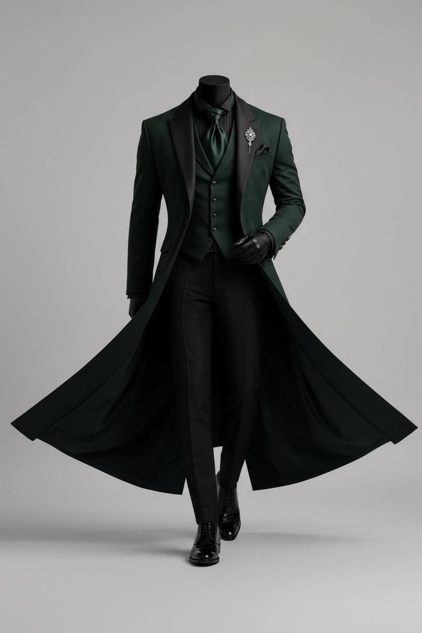 Men's Emerald Green Three-Piece Tailcoat Suit — product view