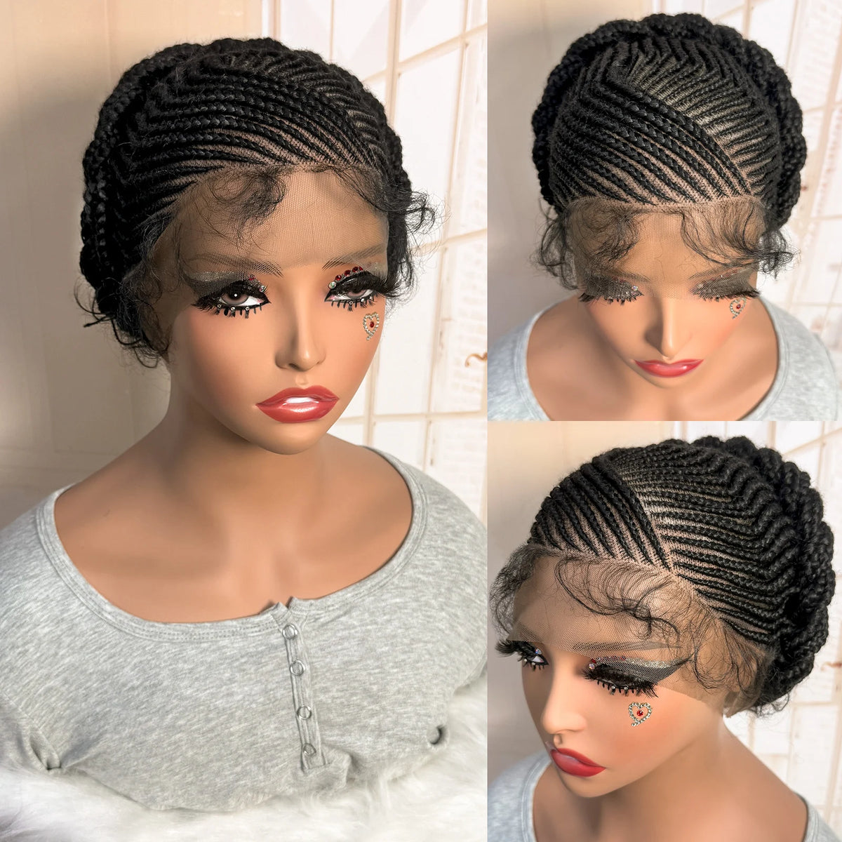 Women's Black Cornrow Braided Synthetic Wig — product view