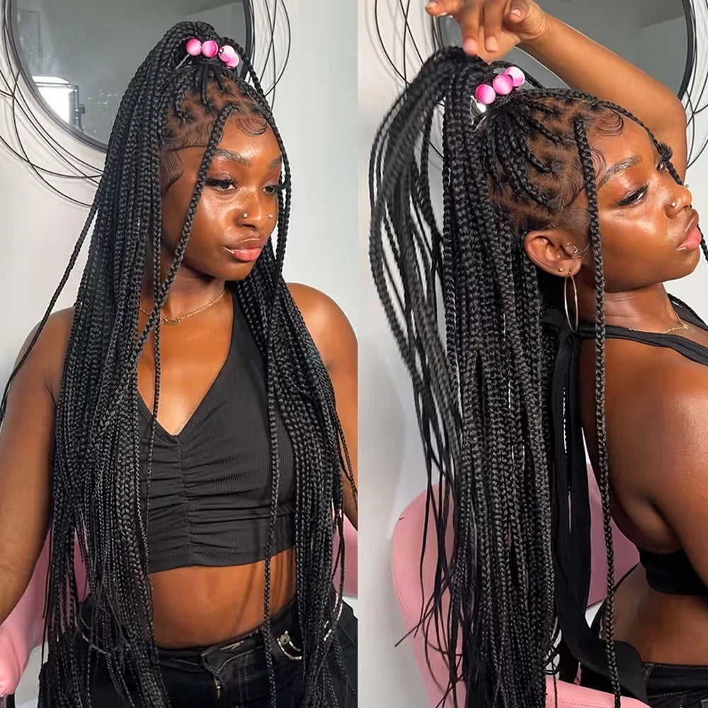 HD Full Lace Synthetic Afro Cornrow Braided Wig Knotless Box Braids - OSASCO