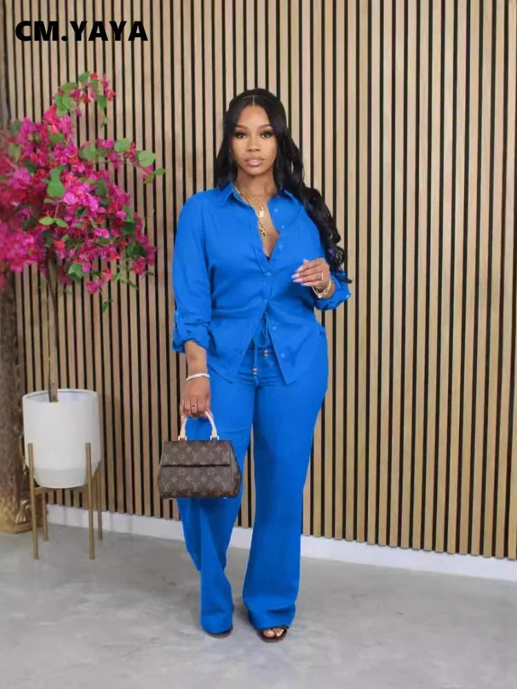 Women's Long-Sleeve Shirt & Straight-Leg Pants Set