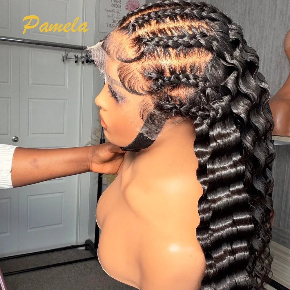 Handmade Pre Braided Wig Pre Plucked Pre Bleached Cornrows with Curly - OSASCO