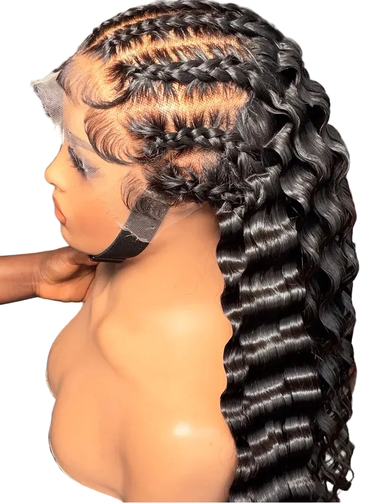 Handmade Pre Braided Wig Pre Plucked Pre Bleached Cornrows with Curly - OSASCO