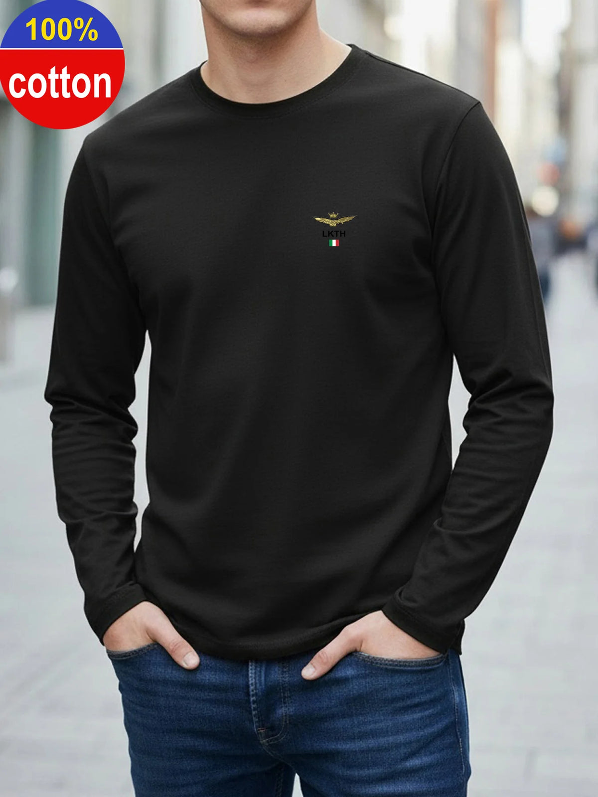 Men's Letter Print Long-Sleeve Casual T-Shirt