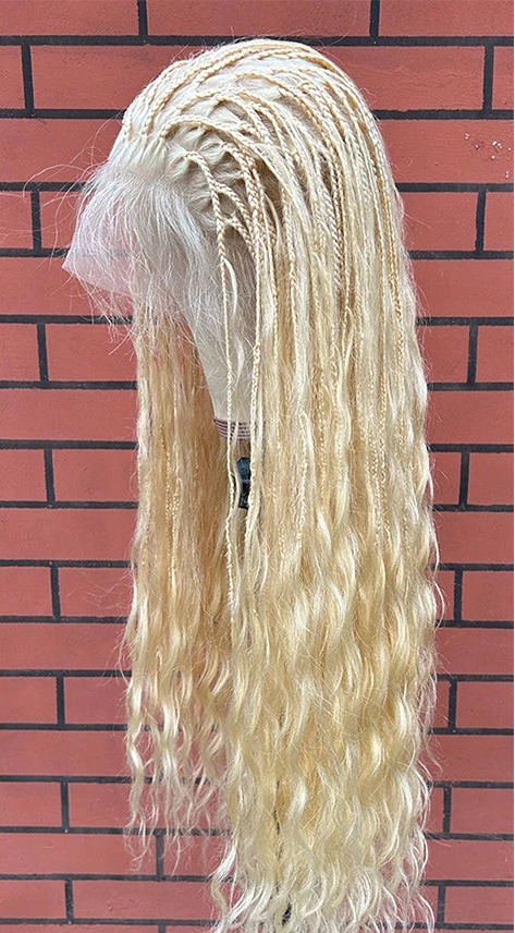 Glueless Blonde Boho Box Braided Human Hair Wig — product view