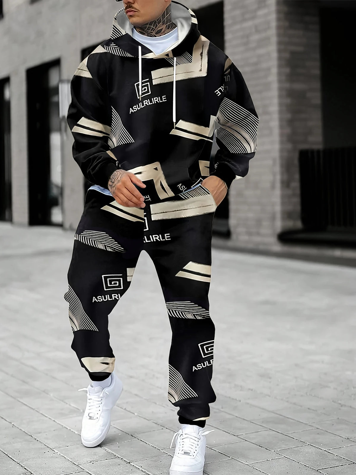 Men's Graphic Print Hoodie & Pants Set