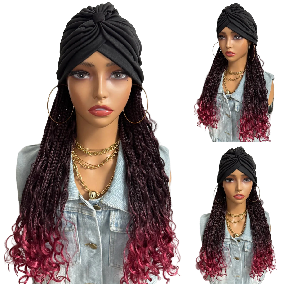 18“ Ombre Brown Honey Blond Boho Box Braided Headband Synthetic Wig - OSASCO