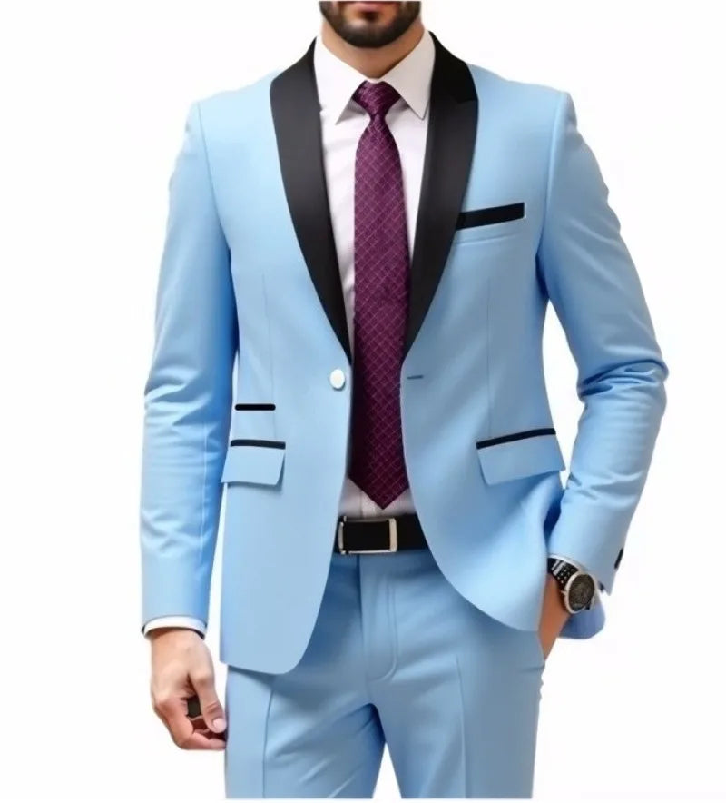 Men's Contrast-Collar Two-Piece Suit