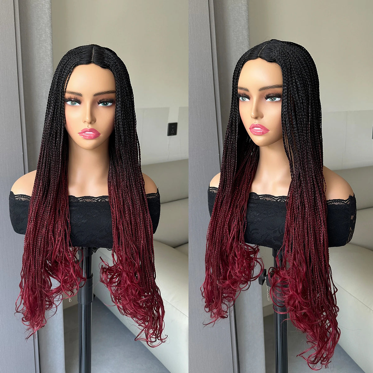 New Fashion Long Braided Wig Synthetic Box Braid Wig Wavy Weave Ombre - OSASCO