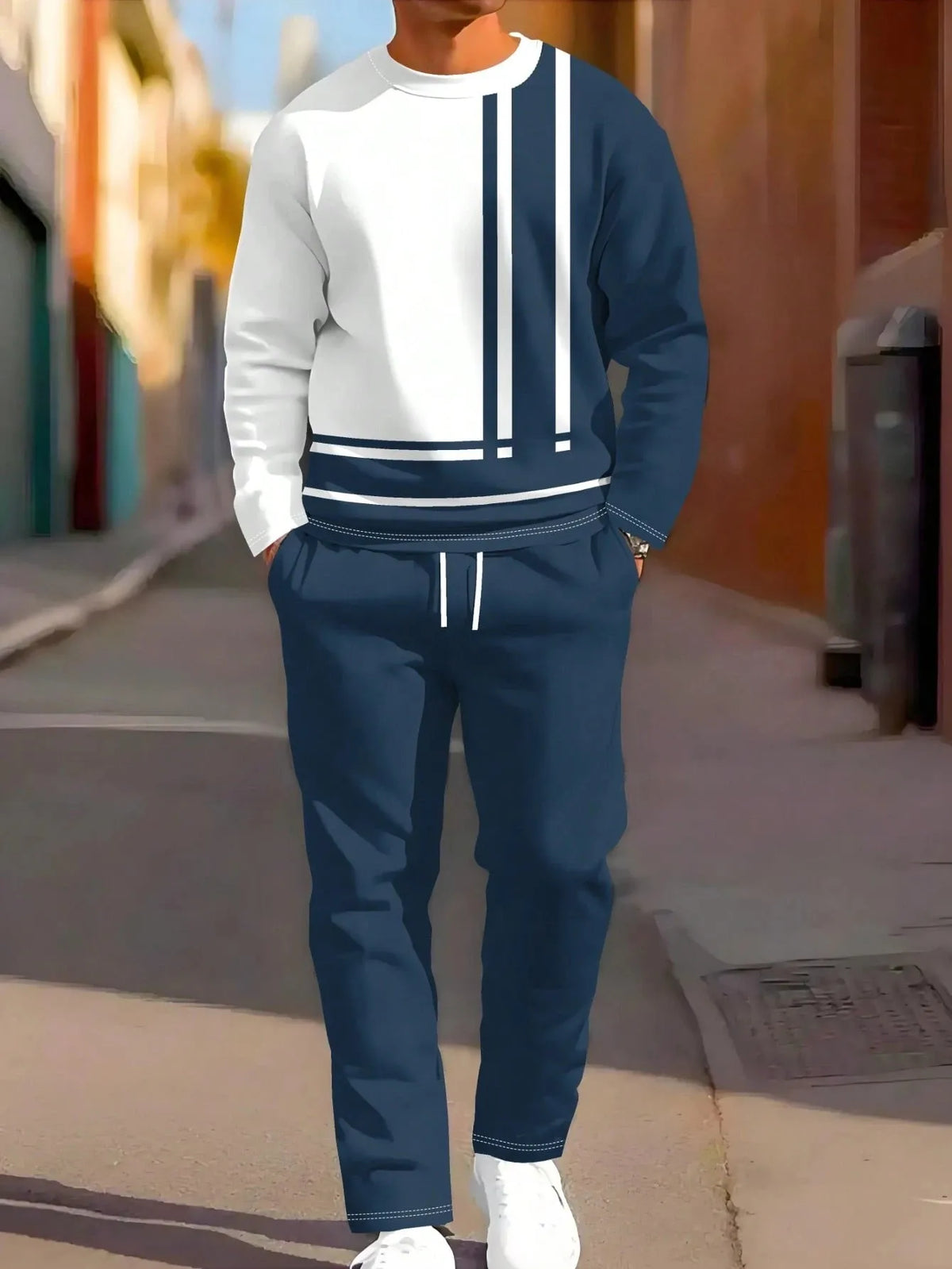 Men's Striped Sweatshirt & Pants Set