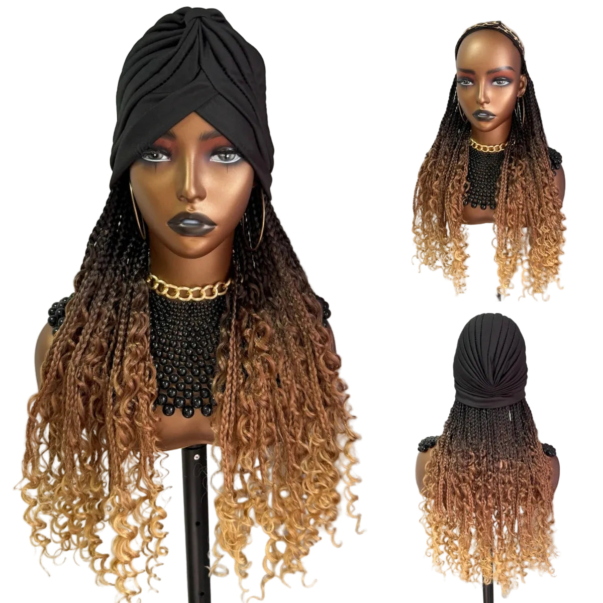 18“ Ombre Brown Honey Blond Boho Box Braided Headband Synthetic Wig - OSASCO