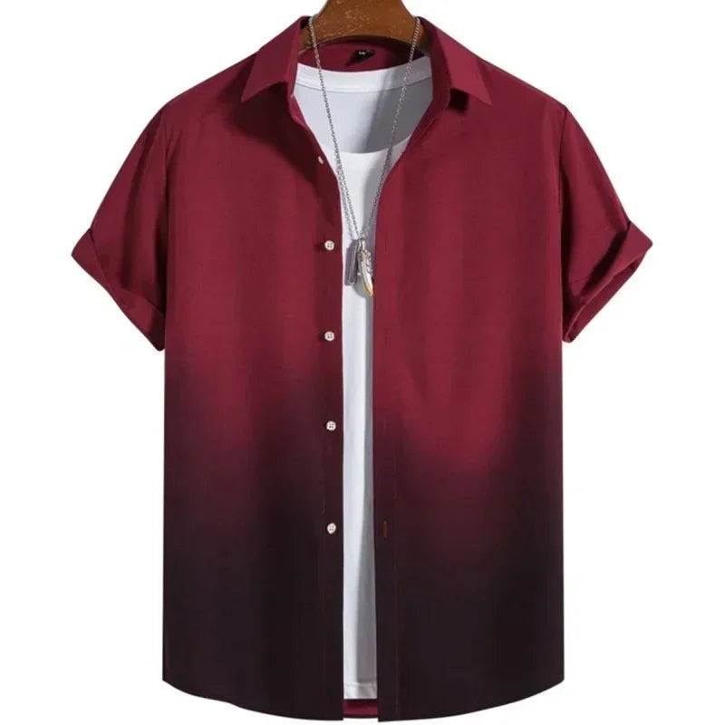 Men's Gradient Print Short-Sleeve Casual Shirt