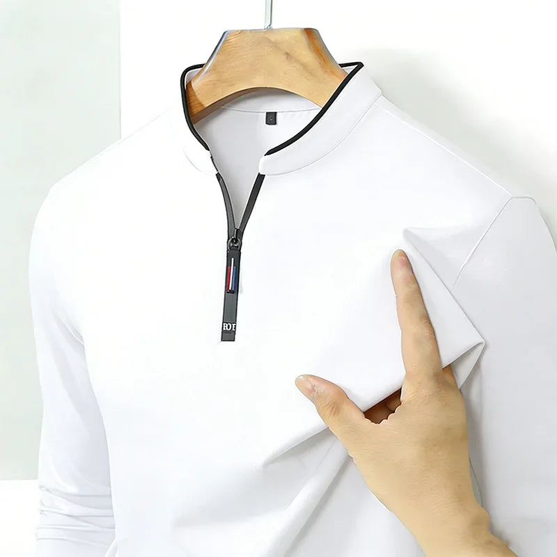 Men's Long-Sleeve Zip-Neck Polo Shirt