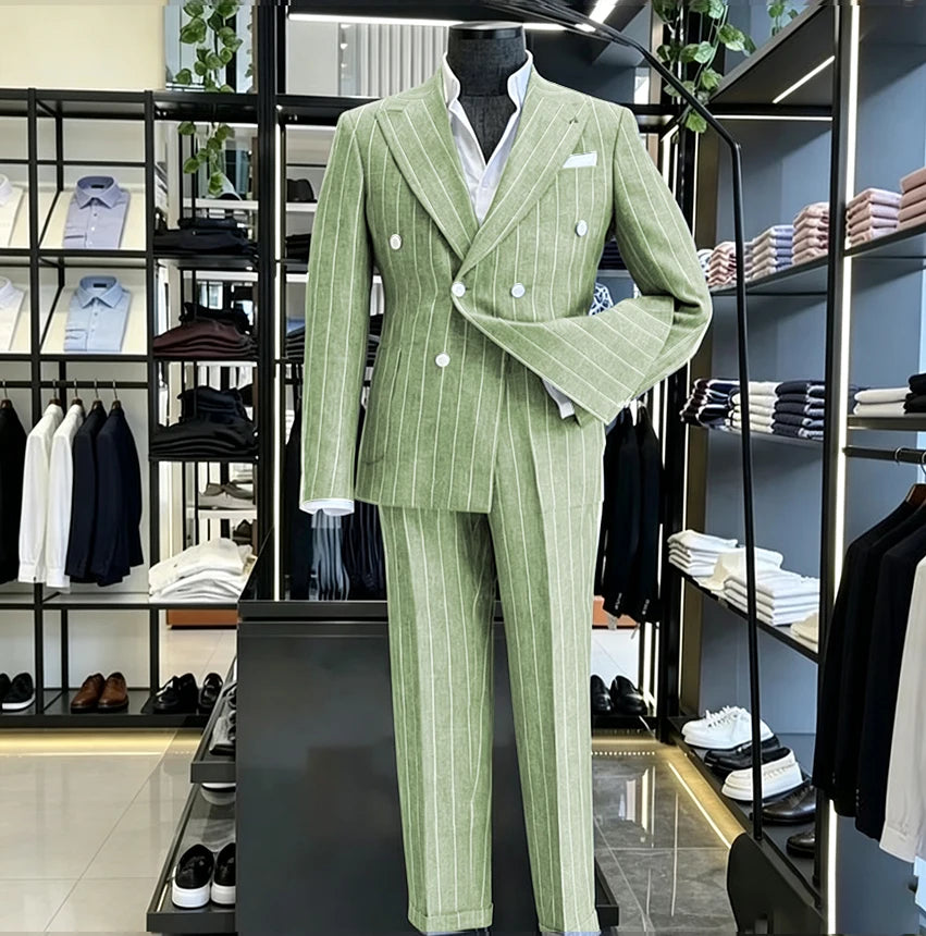Men's Light Grey Pinstripe 2-Piece Double-Breasted Suit Set — product view