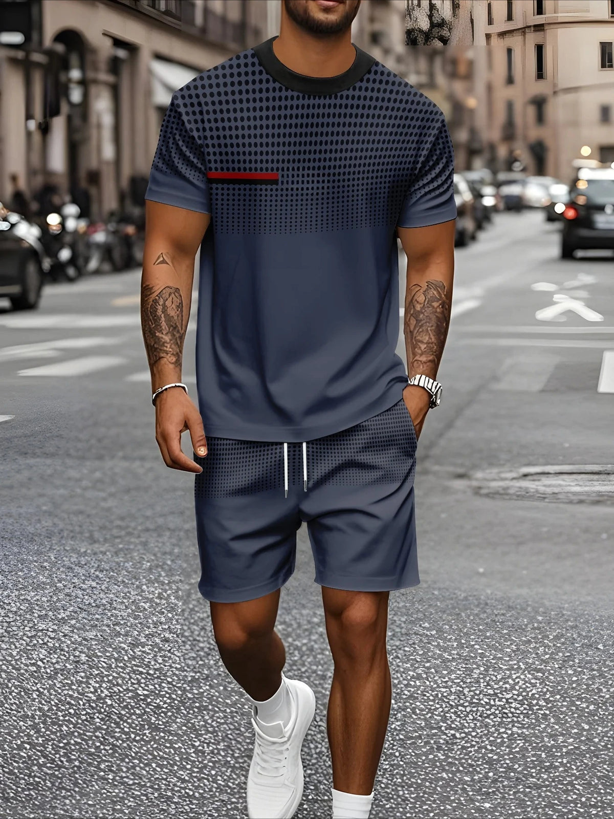 Men's Graphic Print Top & Shorts Set