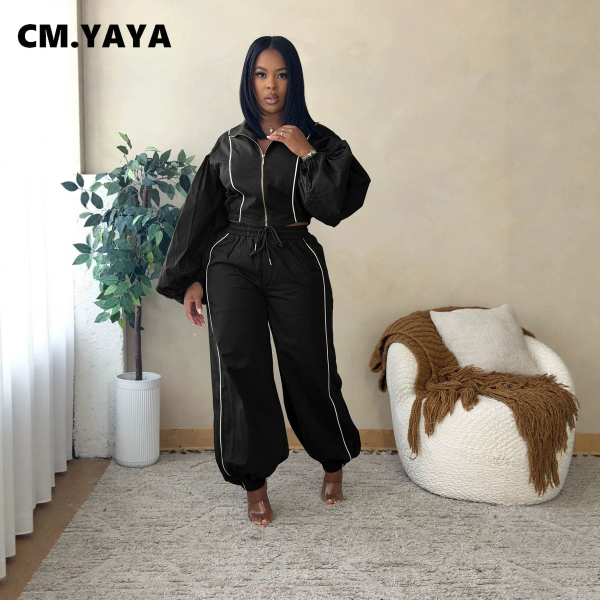 Women's Colour-Block Zip Sweatshirt & Pants Set