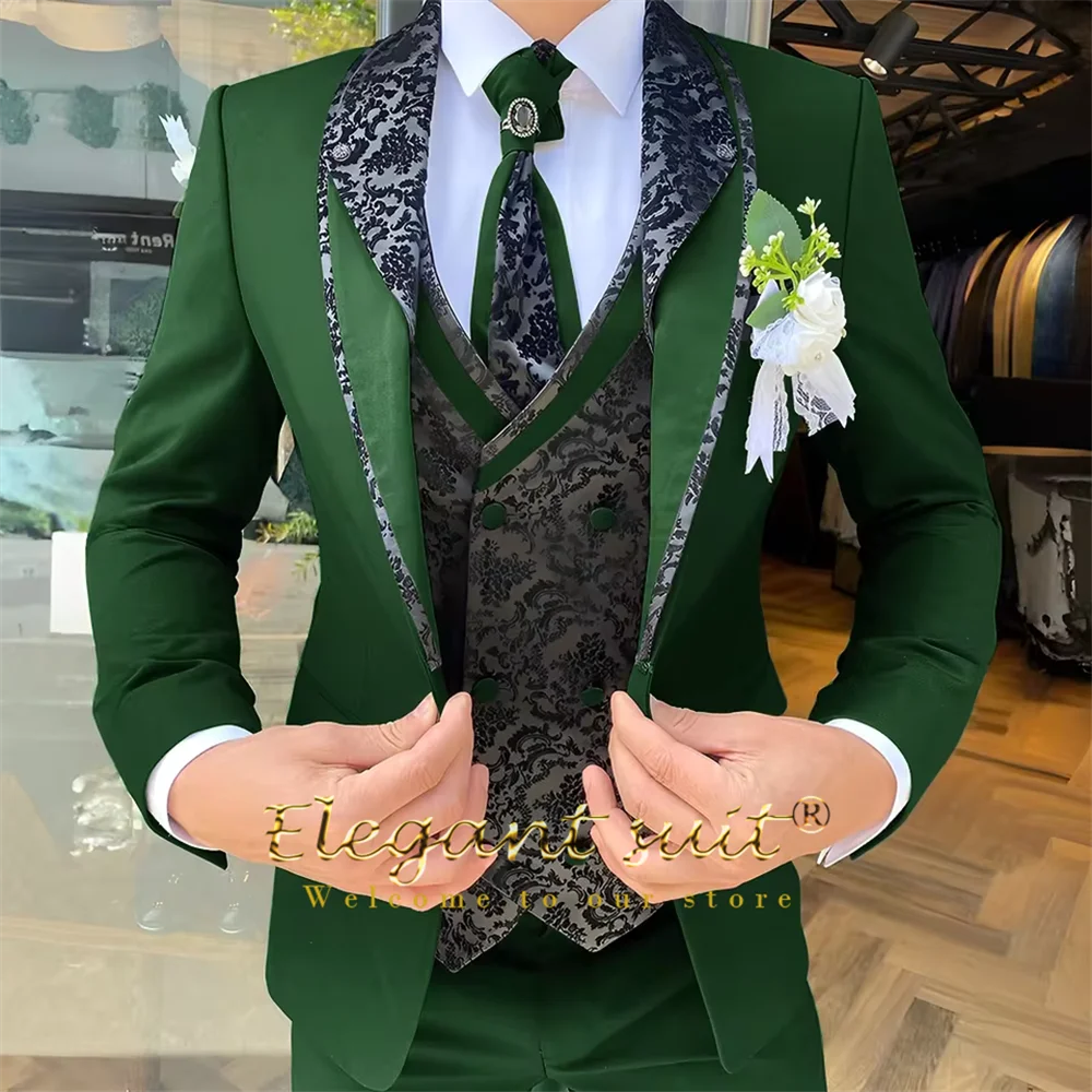 Men's Black Jacquard 3-Piece Suit Set — product view
