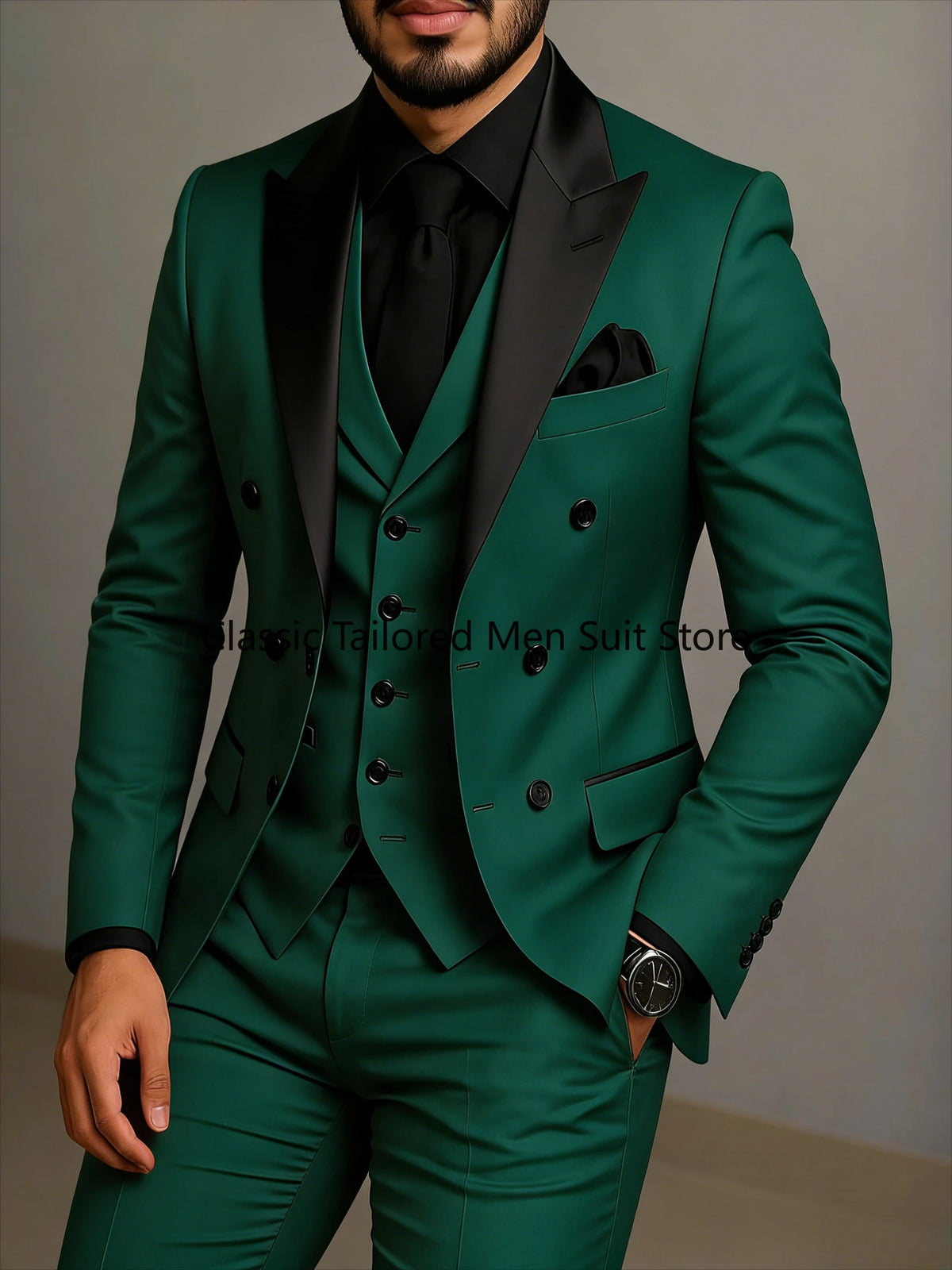 Men's Beige Slim-Fit Double-Breasted Suit Set — product view