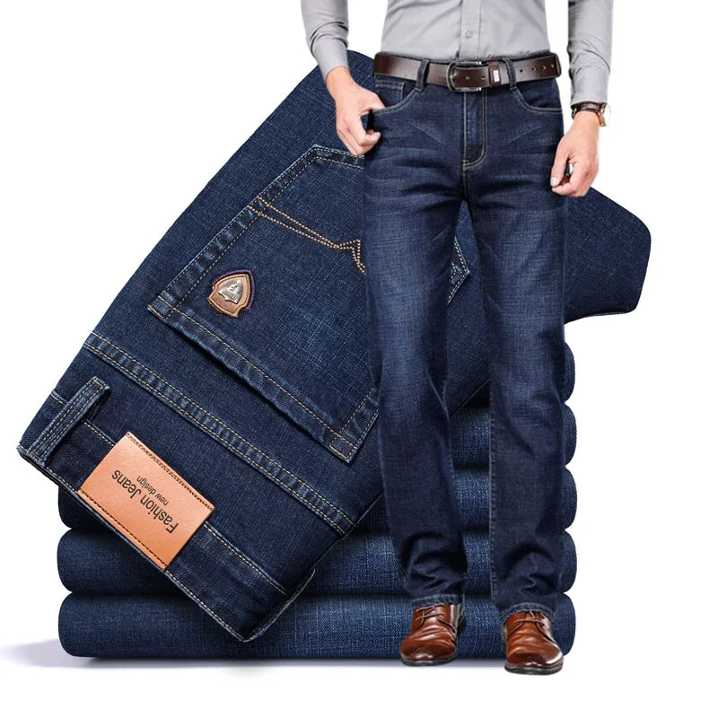 Men's Straight-Leg Stretch Denim Jeans - Business Casual Style — product view