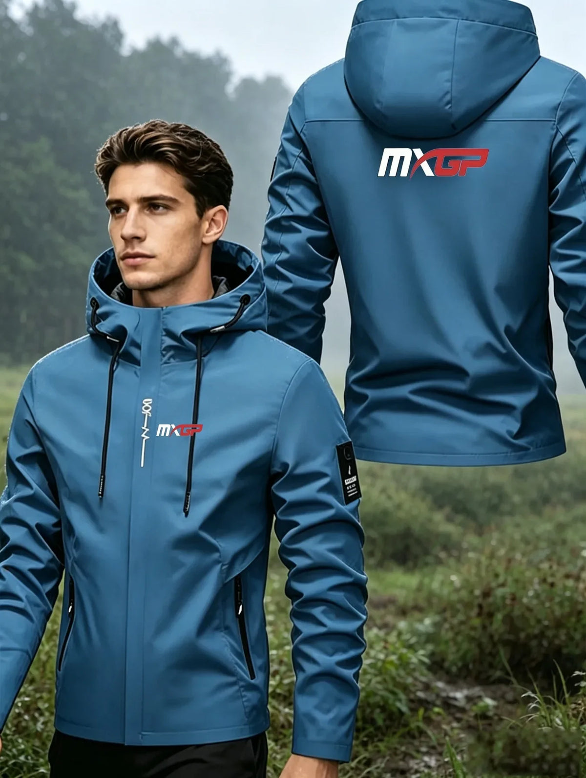 Men's Graphic Print Hooded Zip-Up Jacket