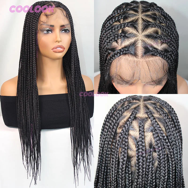 Synthetic Triangle Braids Hair Wig Full Lace Braided Wig Knotless Box - OSASCO