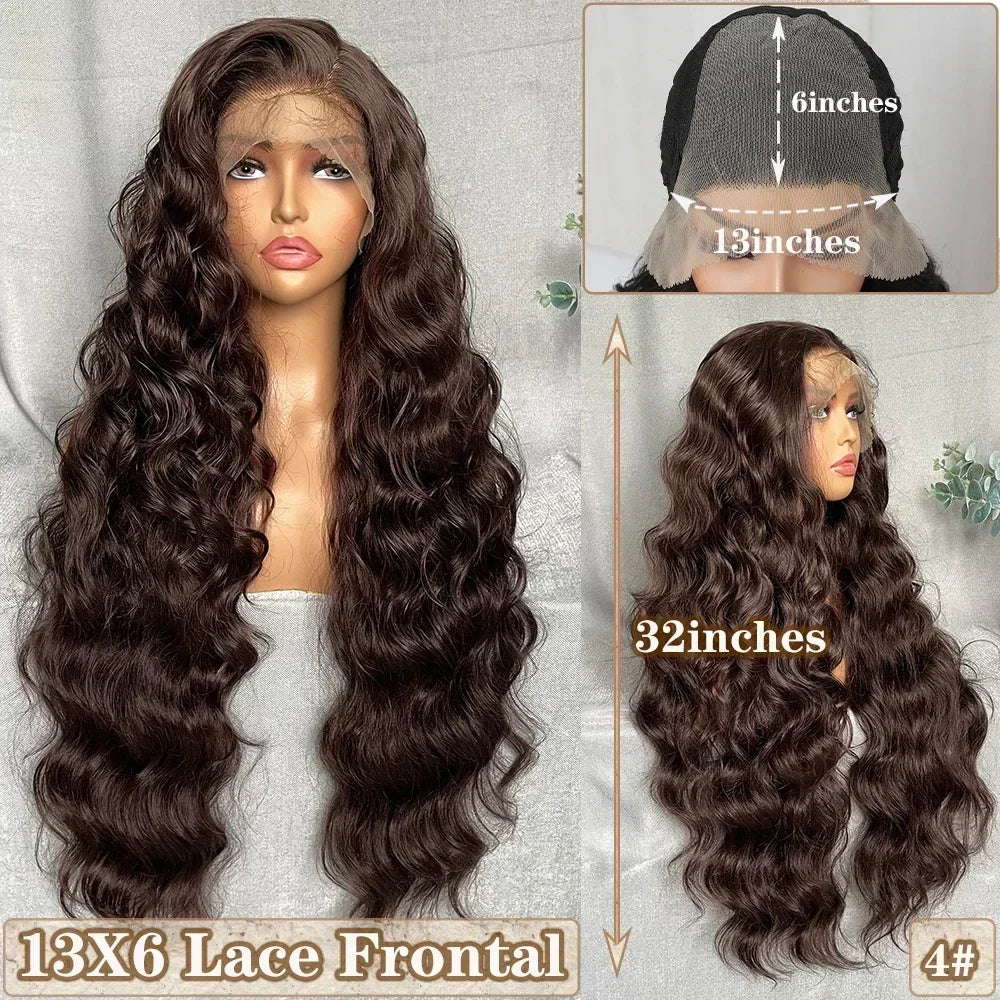 Light Brown Synthetic Lace Wig Super Long Loose Wave 13x6 Lace - OSASCO