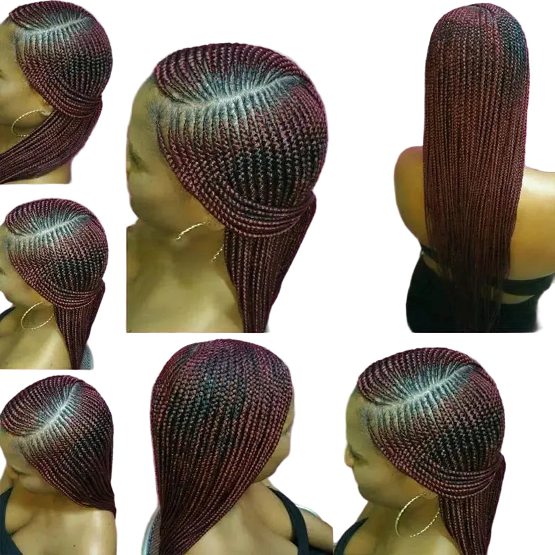 36'' Burgundy Full Lace Braided Wig Faux Locs Synthetic Knotless - OSASCO