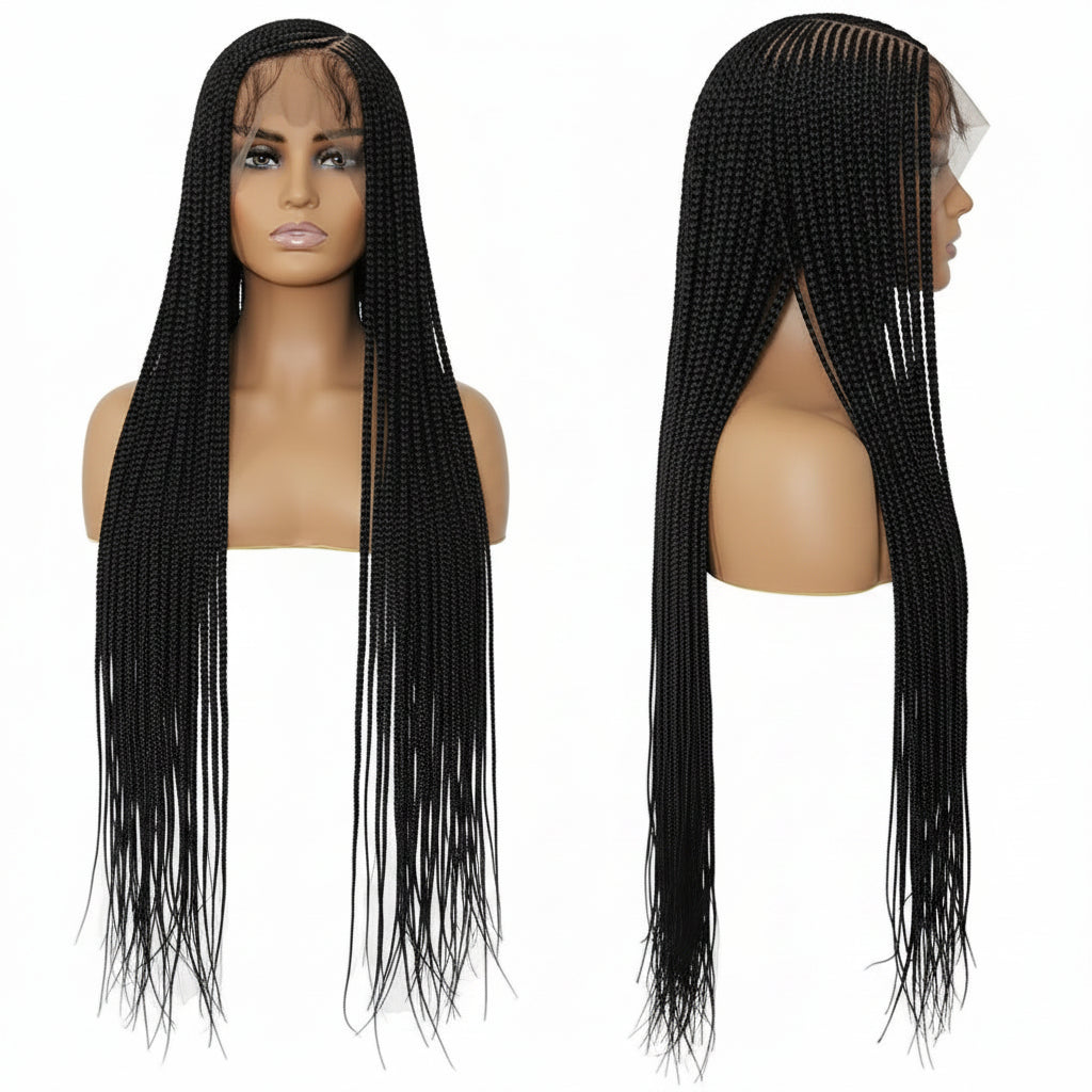 36'' Burgundy Full Lace Braided Wig Faux Locs Synthetic Knotless - OSASCO