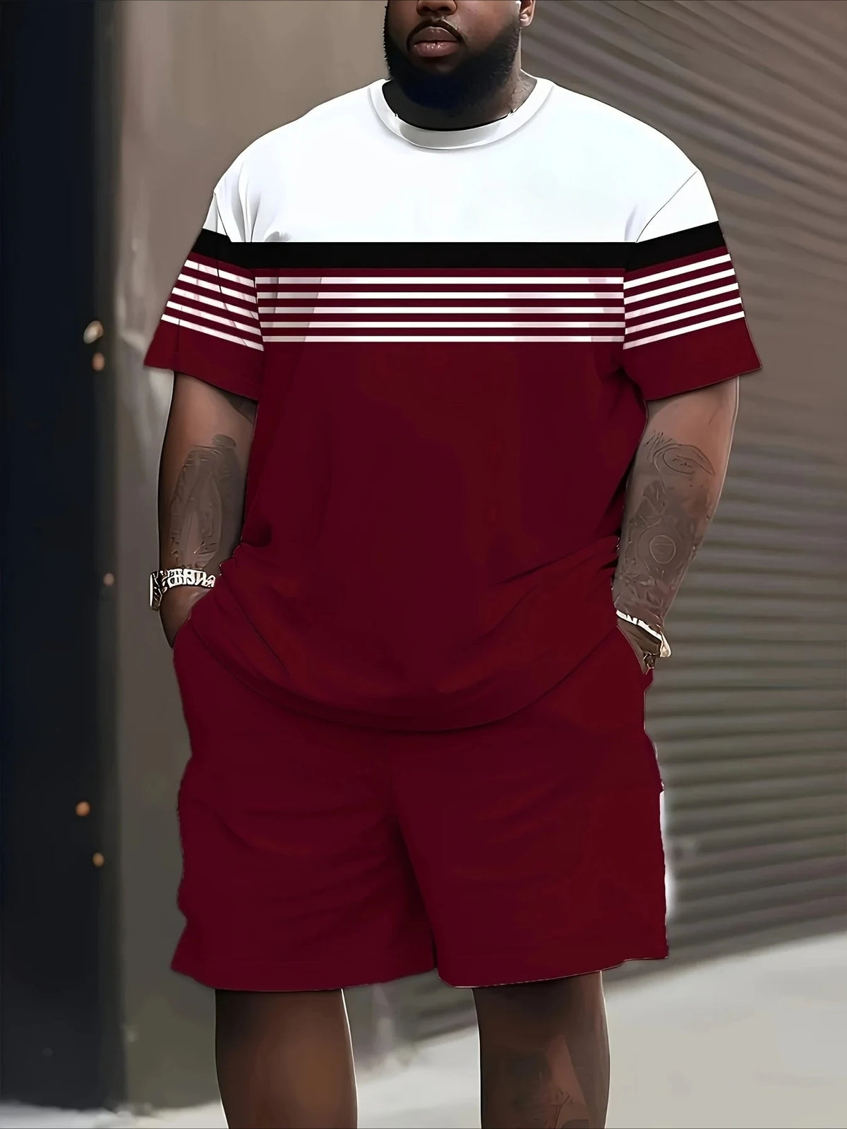 Men's Graphic Print Top & Shorts Set