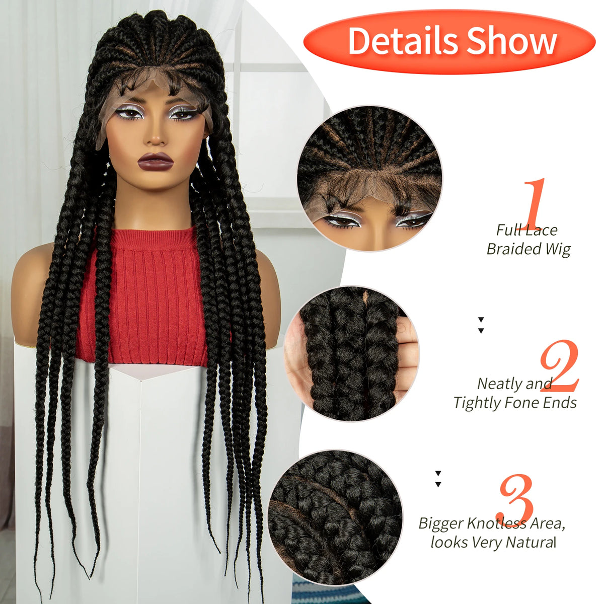 Women's Black Cornrow Braided Synthetic Wig — product view