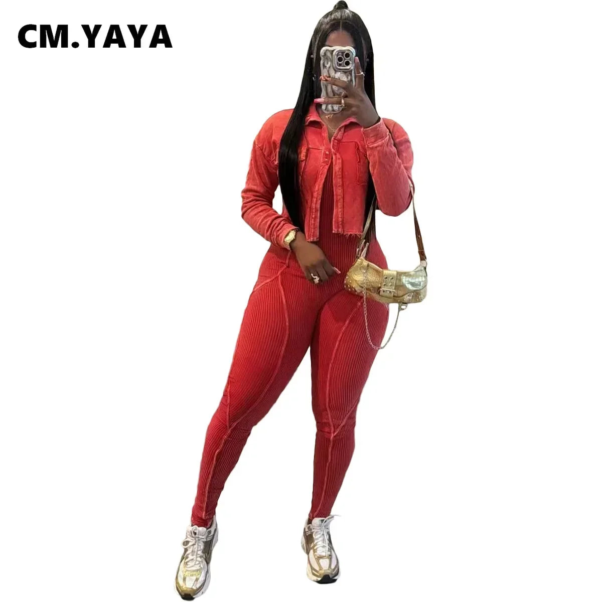 Women's V-Neck Jacket & Fitted Jumpsuit Set