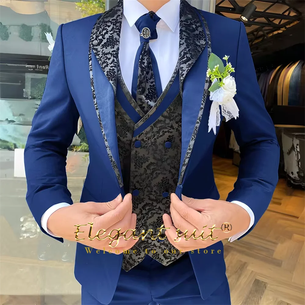 Men's Black Jacquard 3-Piece Suit Set — product view