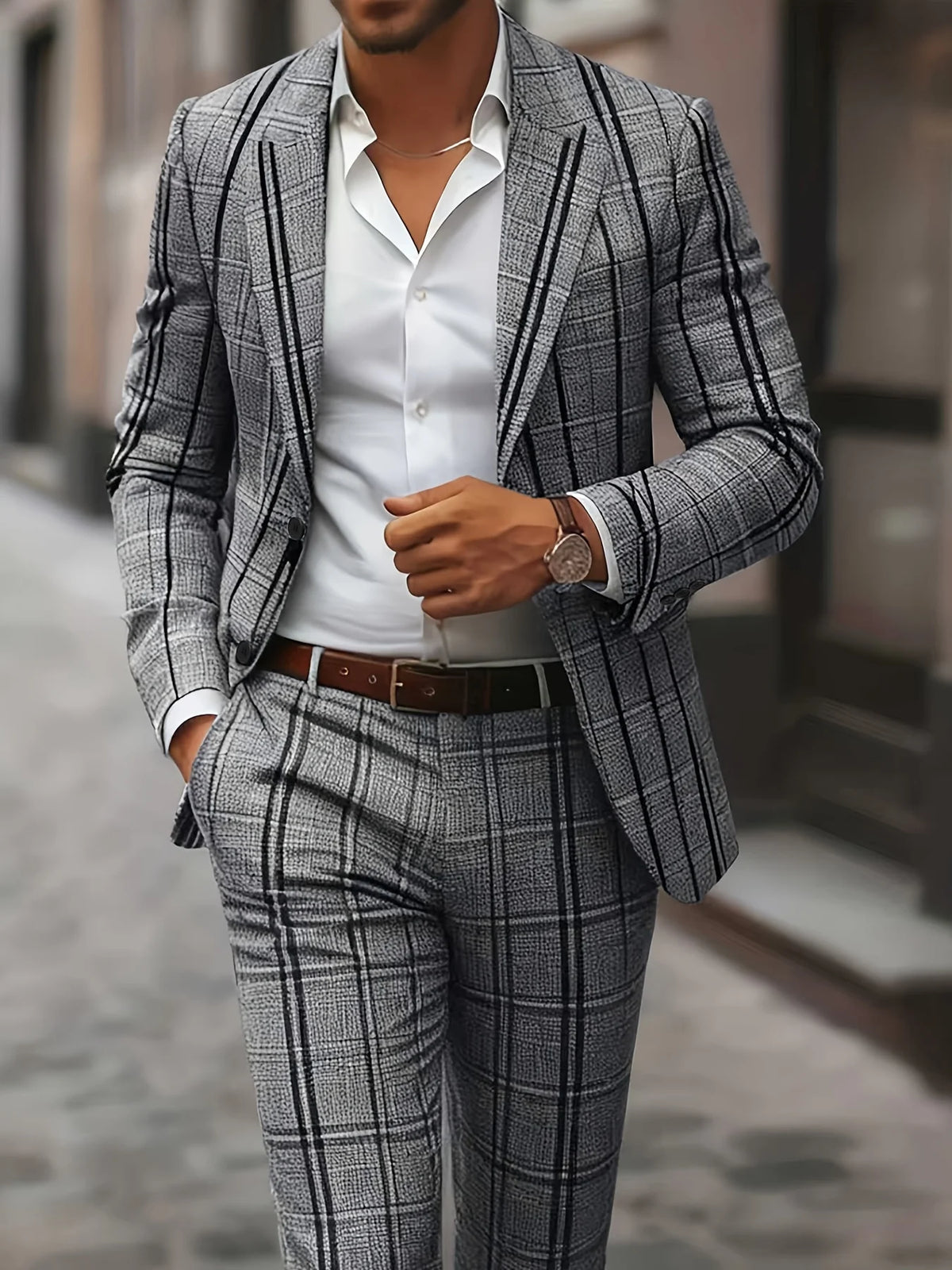 Men's Grey Plaid Suit Set — product view