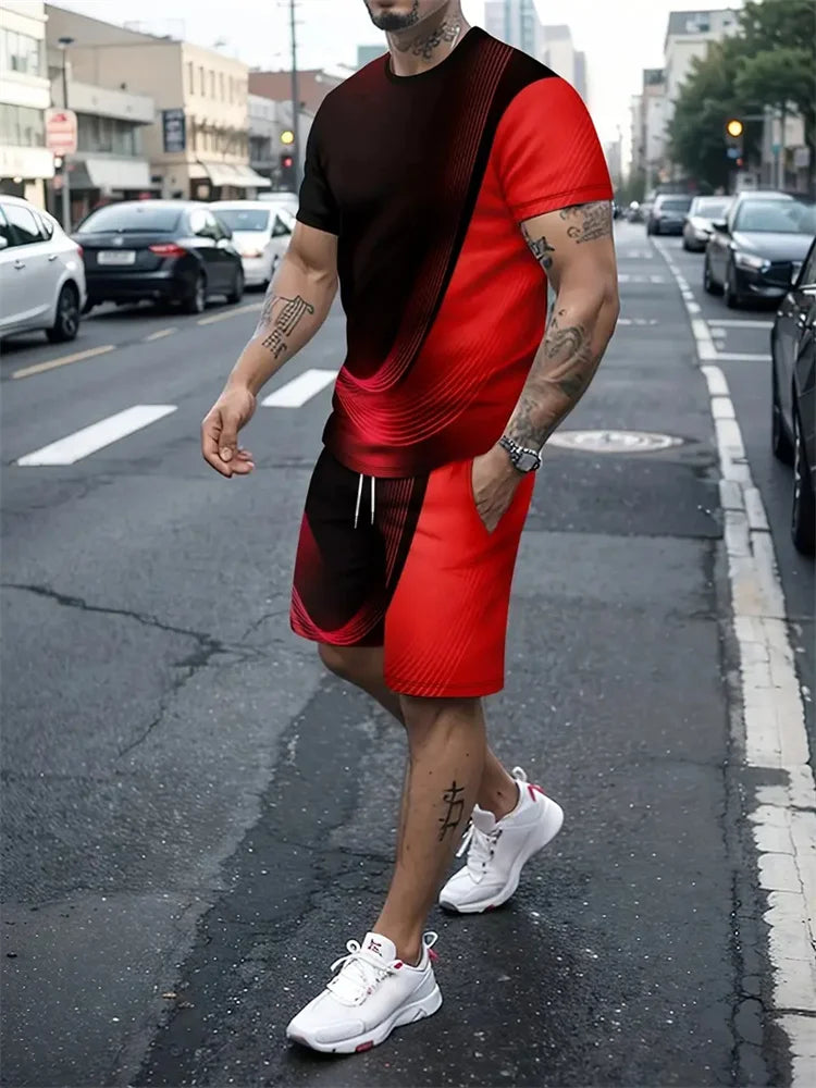Men's Graphic Print Top & Shorts Set