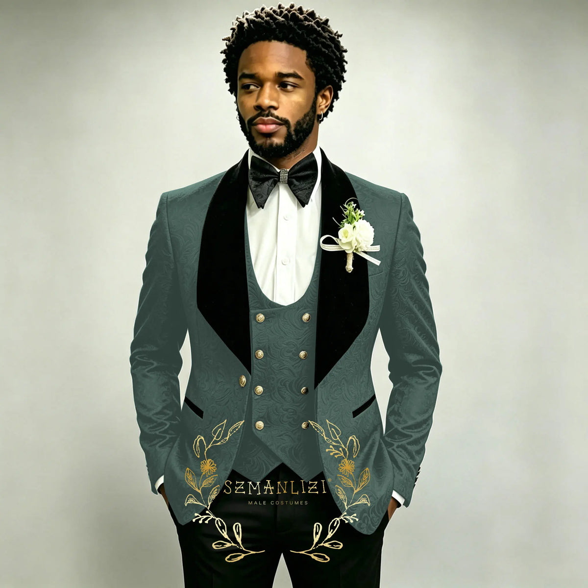 Men's Black Jacquard 3-Piece Suit Set — product view