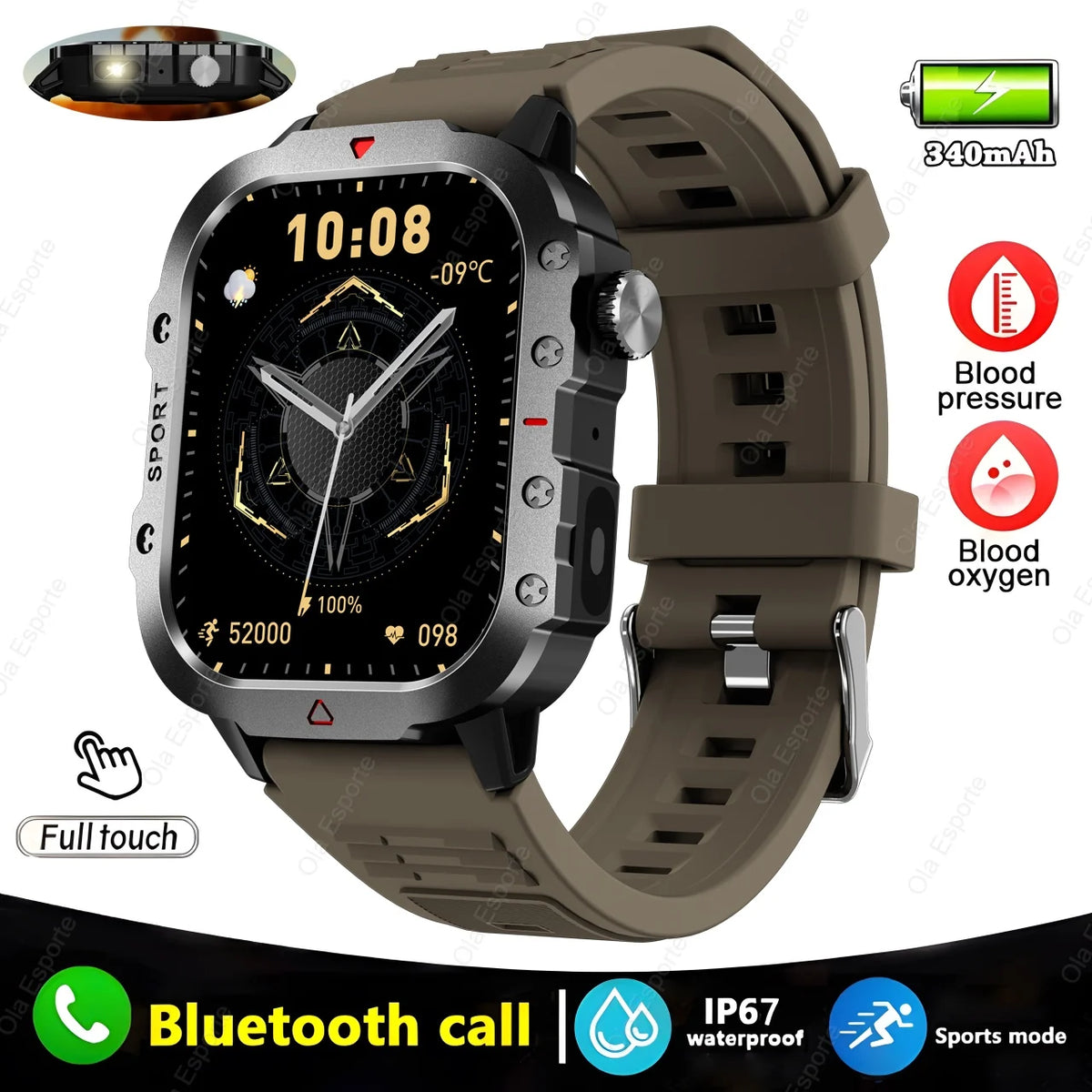 Outdoor 2.01-Inch Calling Smartwatch with Flashlight