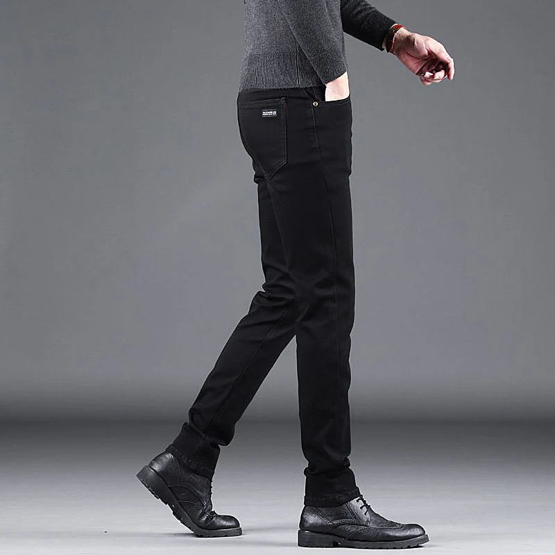 Men's Black Slim Fit Stretch Denim Jeans - Business Casual Style — product view